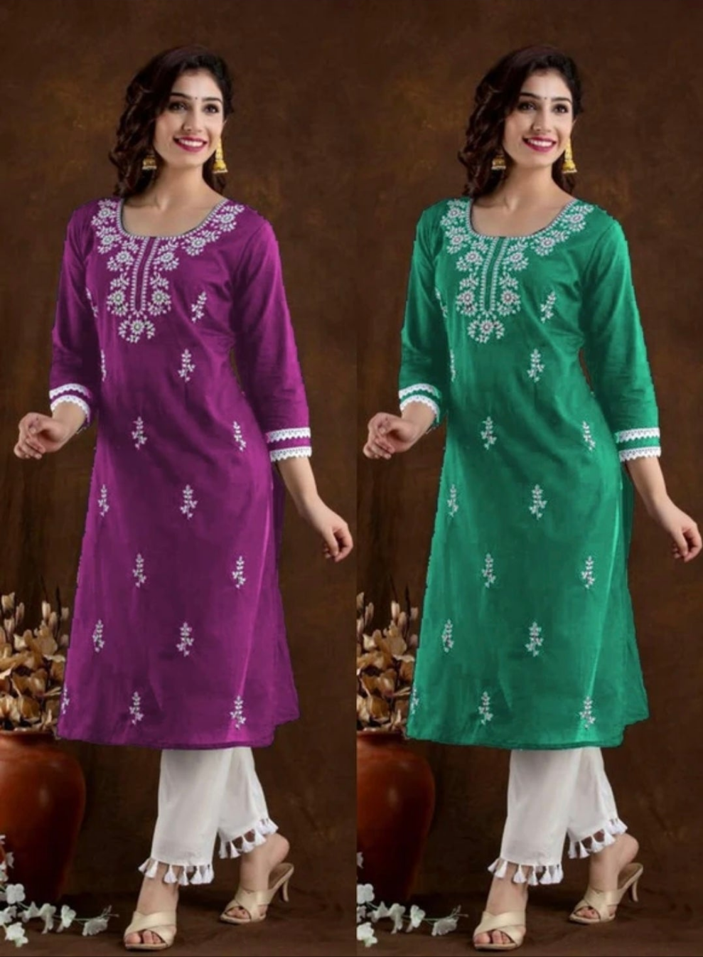 Women Chikan Embroidery Kurta (Multicolor)