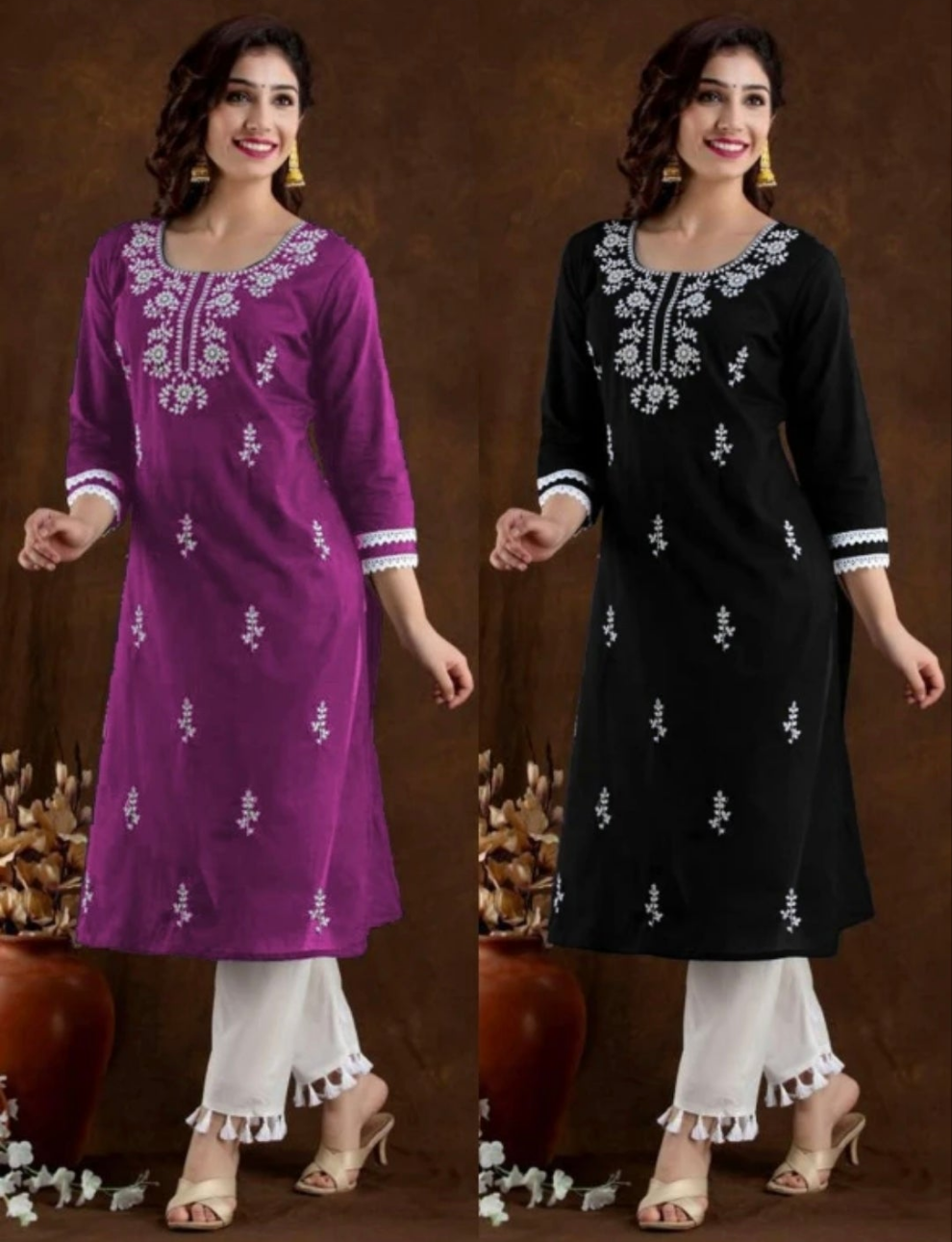 Women Chikan Embroidery Kurta (Multicolor)