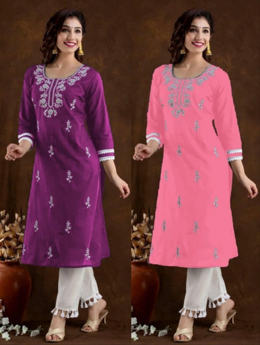 Women Chikan Embroidery Kurta (Multicolor)