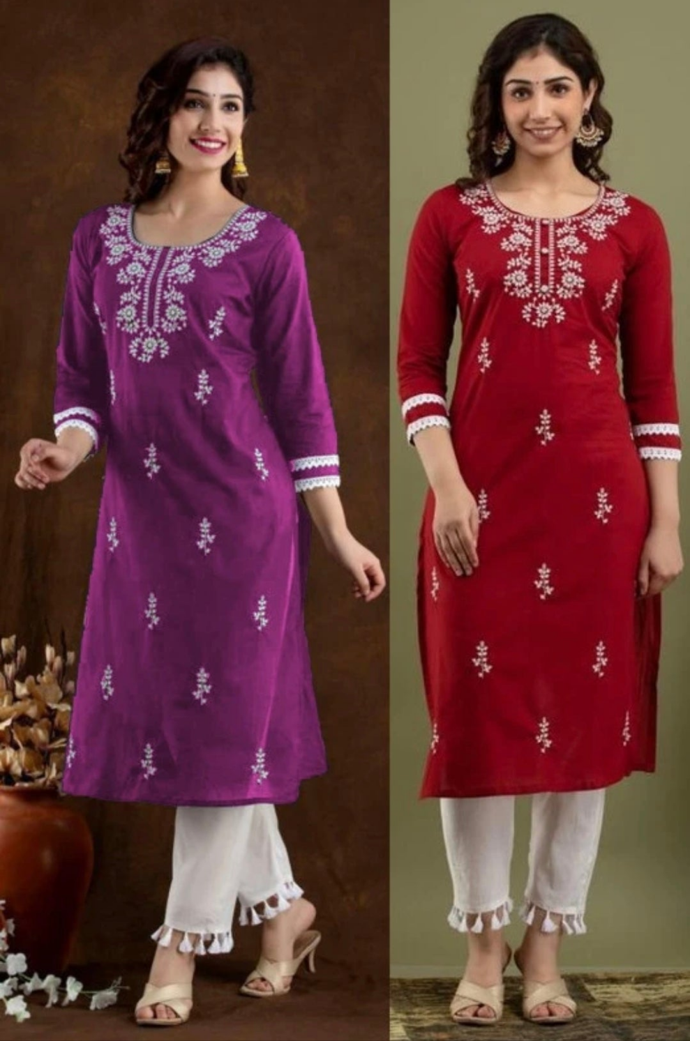Women Chikan Embroidery Kurta (Multicolor)
