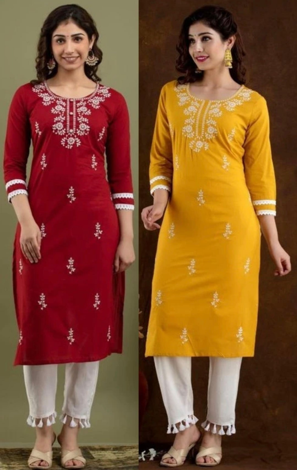 Women Chikan Embroidery Kurta (Multicolor)