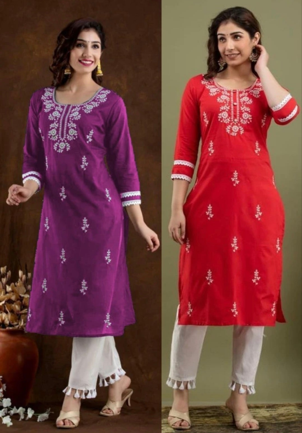 Women Chikan Embroidery Kurta (Multicolor)