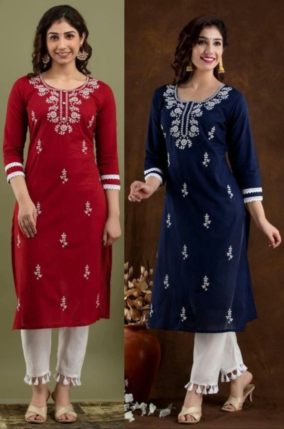 Women Chikan Embroidery Kurta (Multicolor)