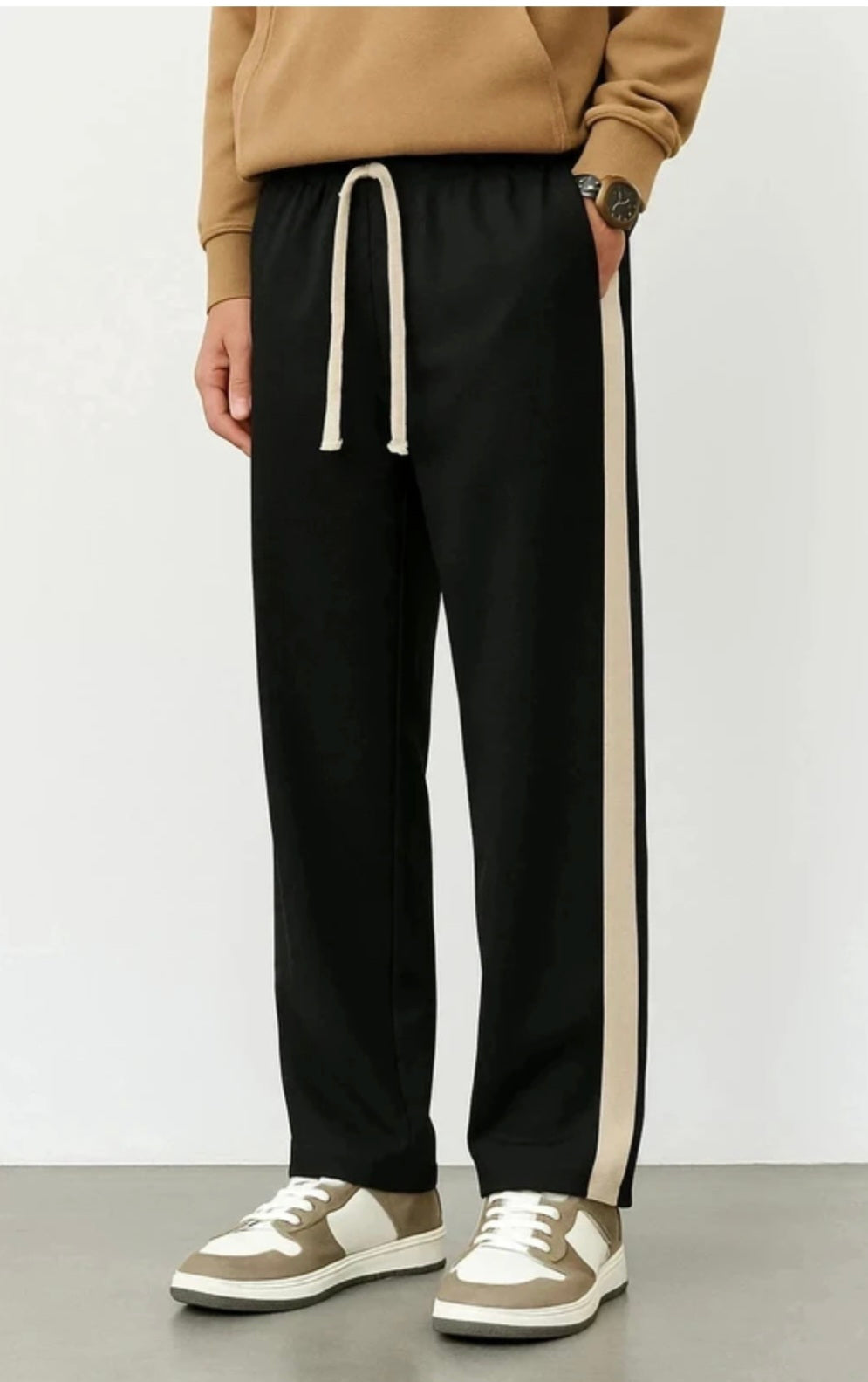 Men Striped Black Track Pants
