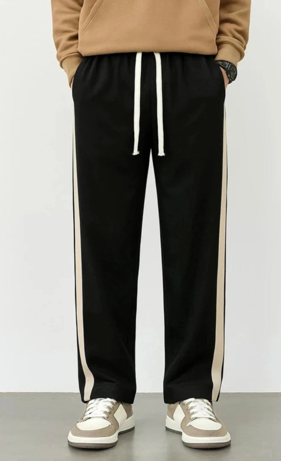Men Striped Black Track Pants