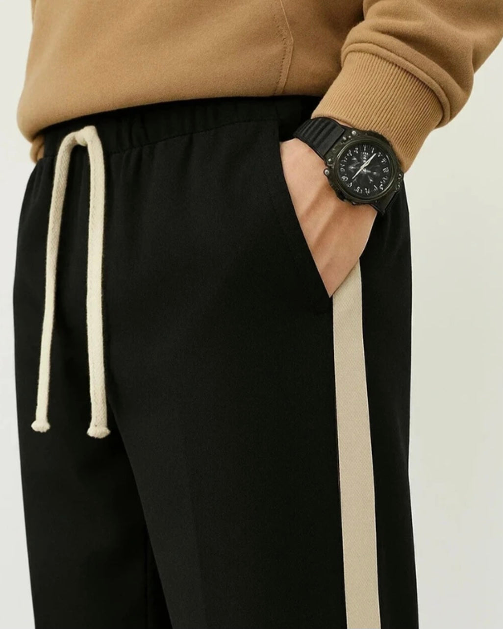 Men Striped Black Track Pants