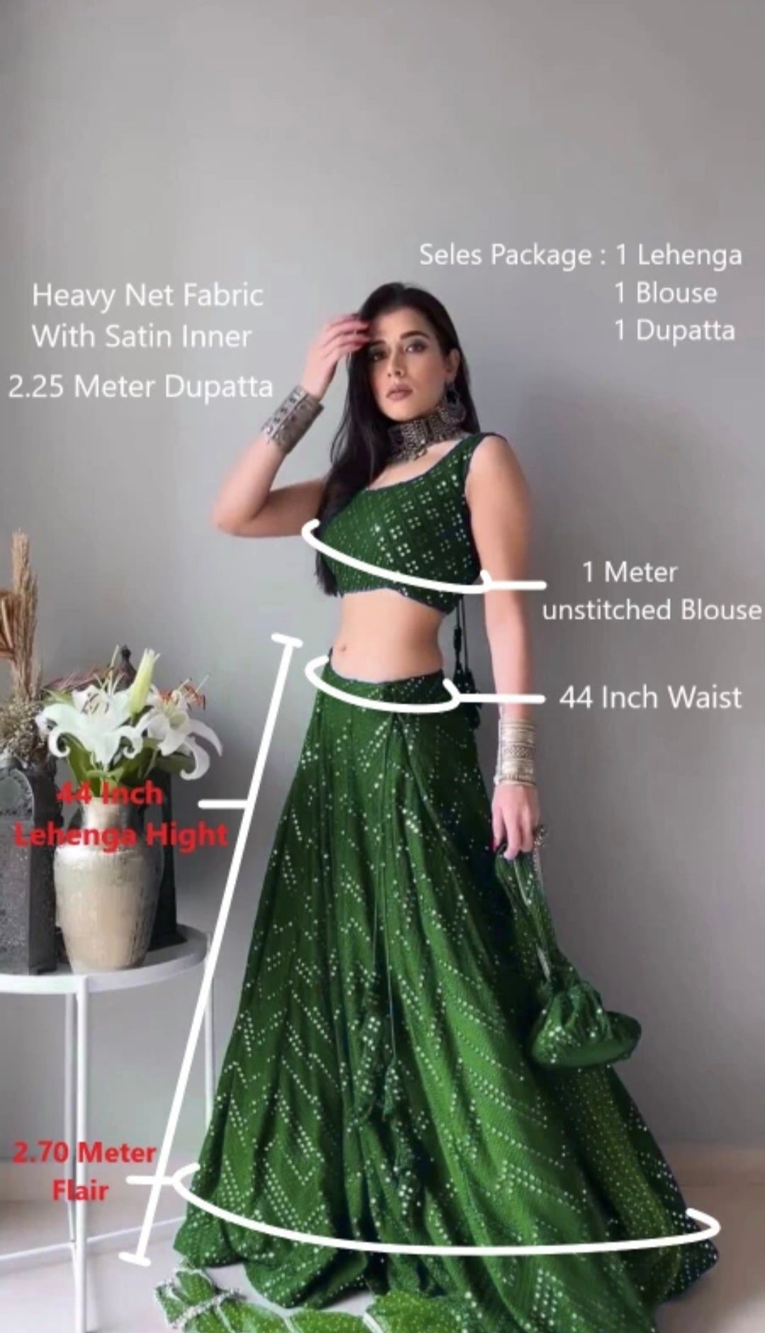 Embroidered Semi Stitched Lehenga Choli (Green)