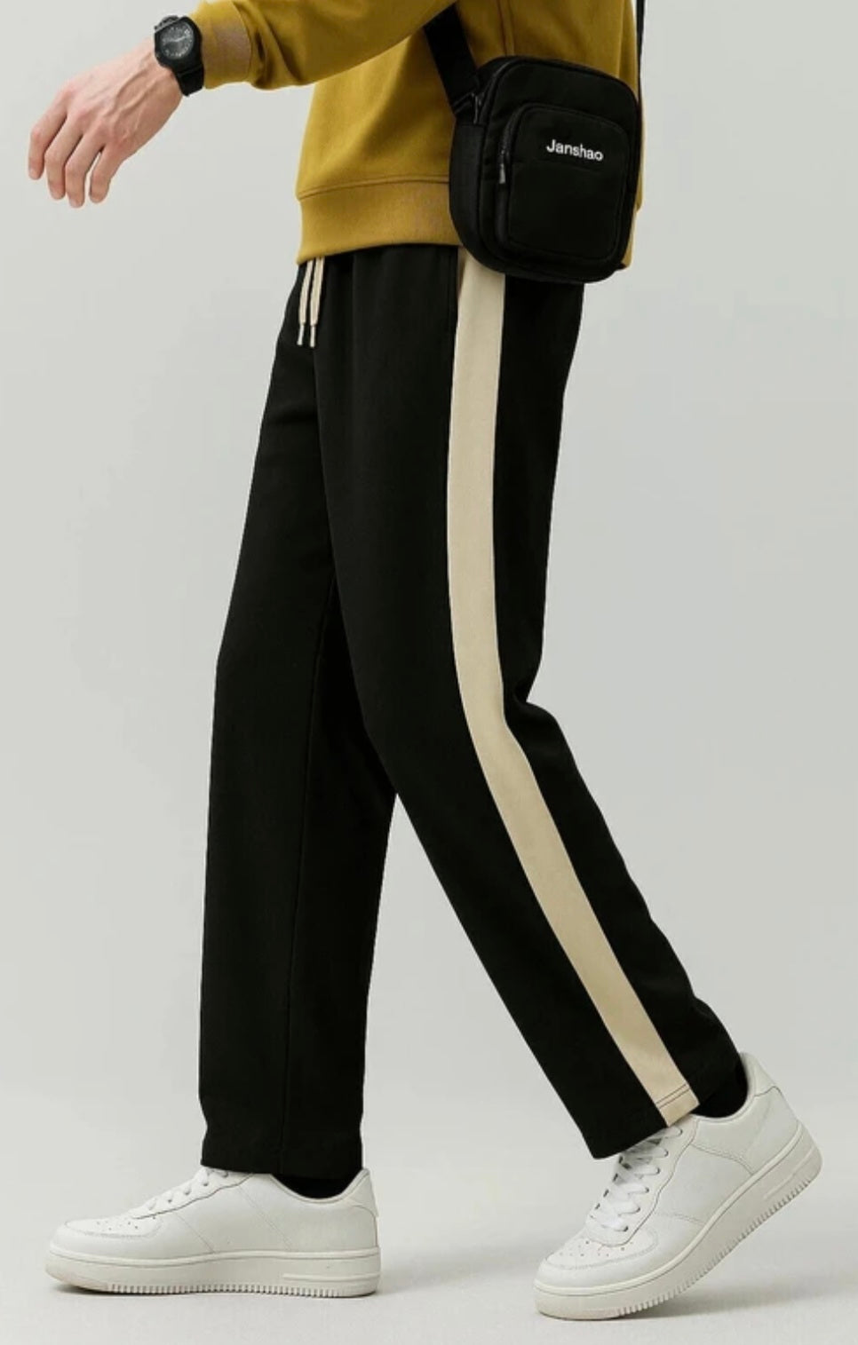 Men Striped Black Track Pants