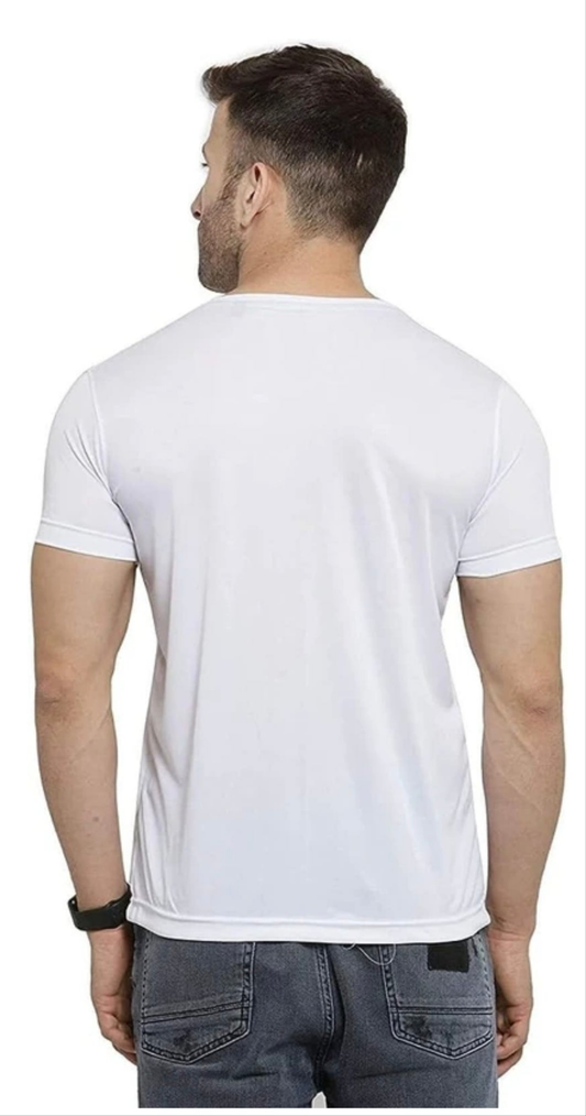 Men Printed Round Neck Polyester White T-Shirt