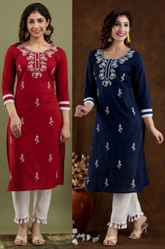 Women Chikan Embroidery Kurta (Multicolor)