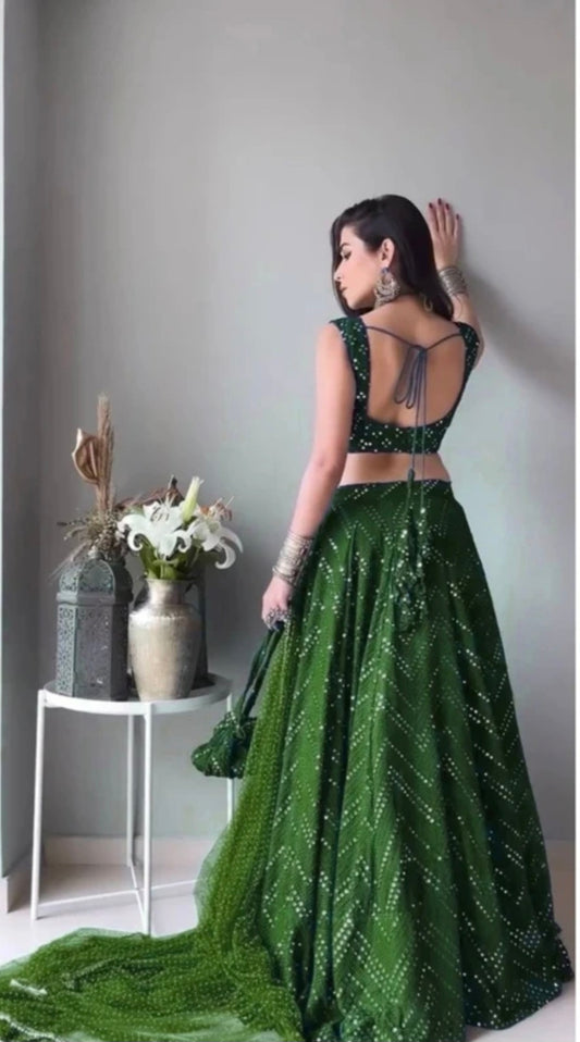 Embroidered Semi Stitched Lehenga Choli (Green)
