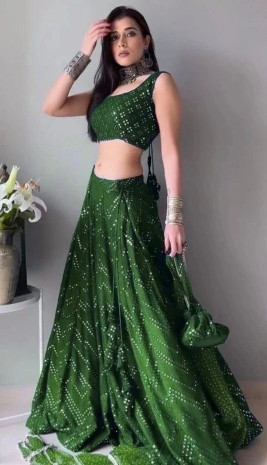 Embroidered Semi Stitched Lehenga Choli (Green)