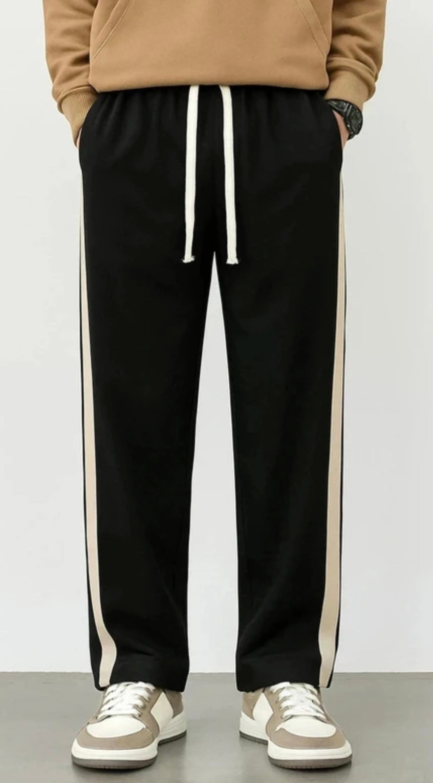 Men Striped Black Track Pants