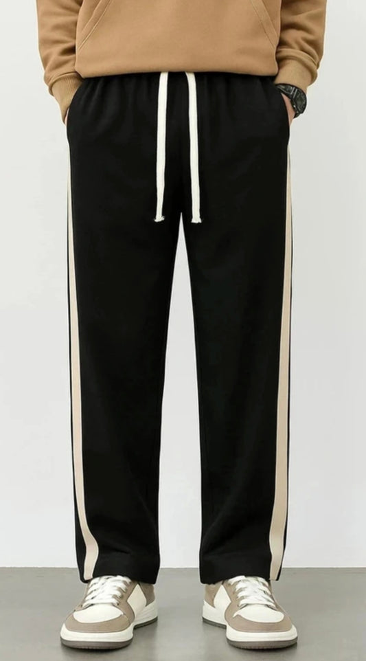 Men Striped Black Track Pants